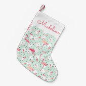 Flamingo Bird met veren | Jouw namen toevoegen Kleine Kerstsok (Voorkant (Hangend))