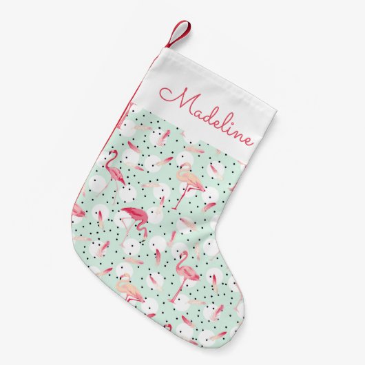 Flamingo Bird met veren | Jouw namen toevoegen Kleine Kerstsok (Voorkant (Hangend))
