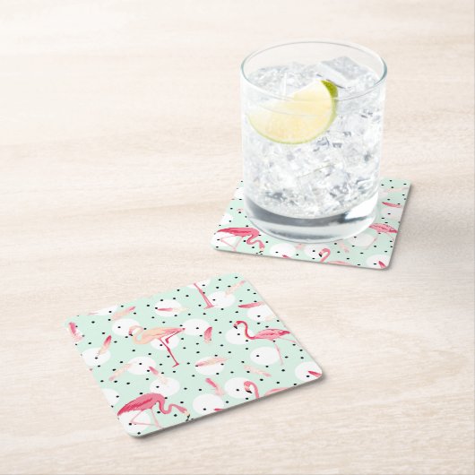 Flamingo Bird met veren Kartonnen Onderzetters (Insitu)