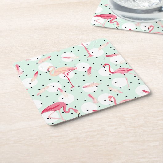 Flamingo Bird met veren Kartonnen Onderzetters (Schuin)