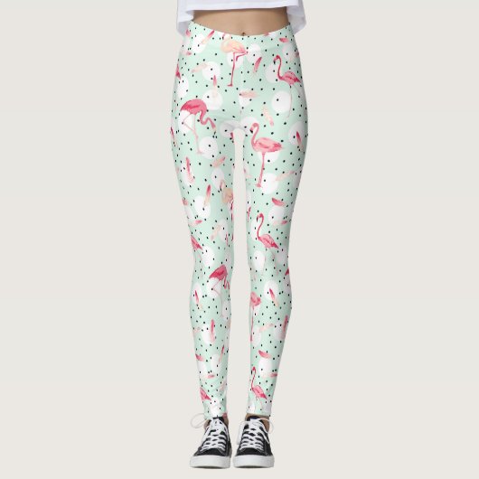Flamingo Bird met veren Leggings (Voorkant)
