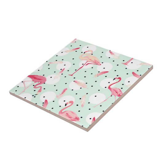 Flamingo Bird met veren Tegeltje (Zijkant)