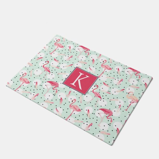 Flamingo Bird met veren | Voeg je Initiaal toe Deurmat (Schuin)