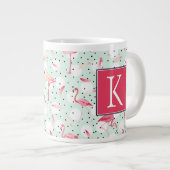 Flamingo Bird met veren | Voeg je Initiaal toe Grote Koffiekop (Voorkant rechts)
