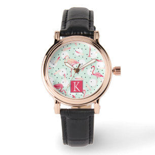 Flamingo Bird met veren   Voeg je Initiaal toe Horloge