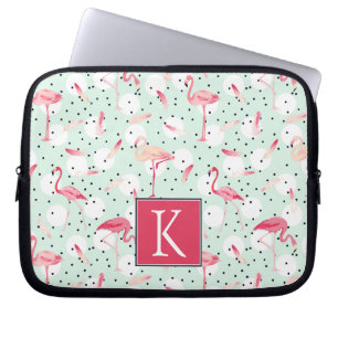 Flamingo Bird met veren   Voeg je Initiaal toe Laptop Sleeve