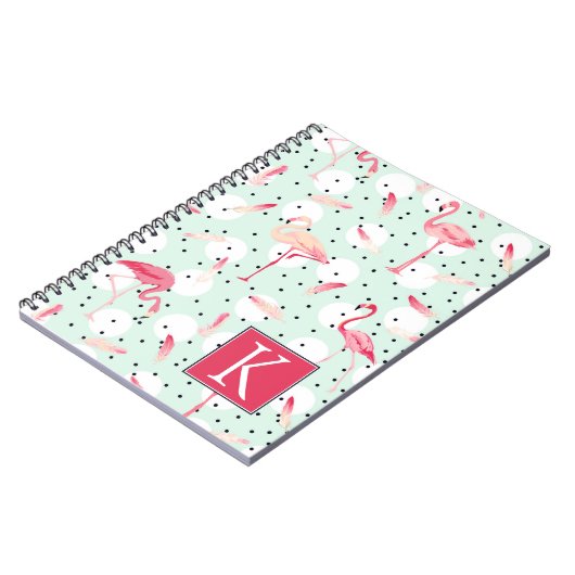 Flamingo Bird met veren | Voeg je Initiaal toe Notitieboek (Linkerzijde)