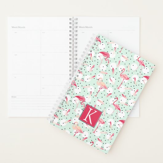 Flamingo Bird met veren | Voeg je Initiaal toe Planner (Display)