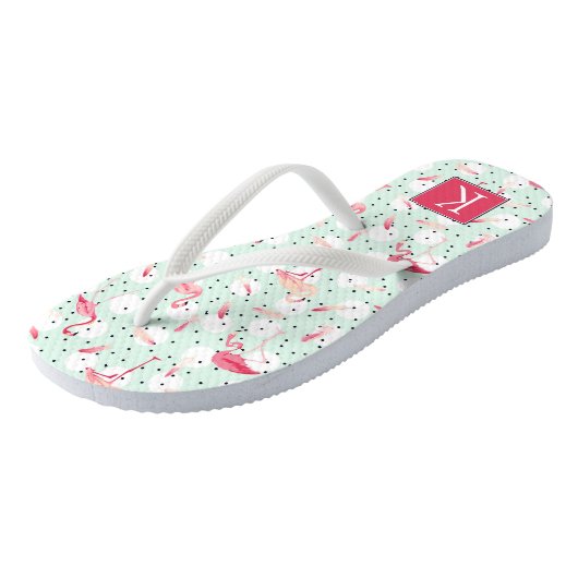Flamingo Bird met veren | Voeg je Initiaal toe Teenslippers (Schuin)