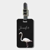 Flamingo Bird op Black Persoonlijke Naam Bagagelabel (Voorkant verticaal)
