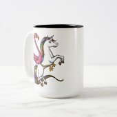 Flamingo Bird Riding Magical Unicorn Tweekleurige Koffiemok (Voorkant links)