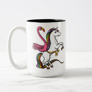 Flamingo Bird Riding Magical Unicorn Tweekleurige Koffiemok