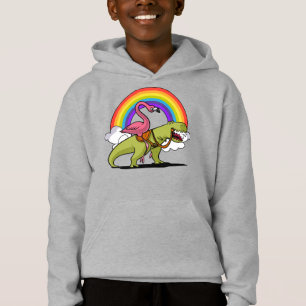 Flamingo Bird Riding T-Rex Dinosaur Rainbow