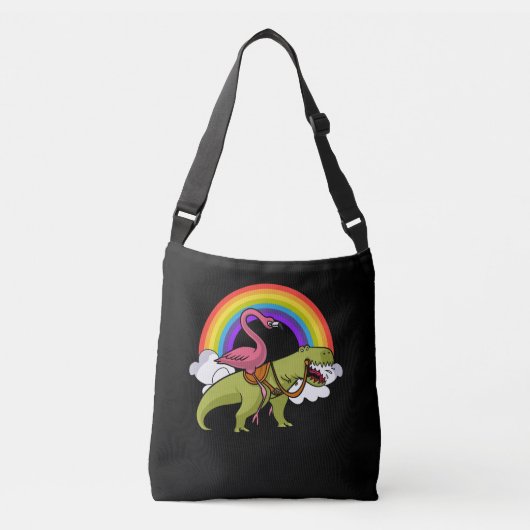 Flamingo Bird Riding T-Rex Dinosaur Rainbow Crossbody Tas (Voorkant)