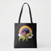 Flamingo Bird Riding T-Rex Dinosaur Rainbow Tote Bag (Voorkant)