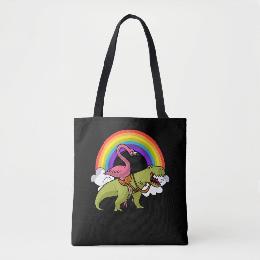 Flamingo Bird Riding T-Rex Dinosaur Rainbow Tote Bag (Voorkant)