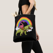 Flamingo Bird Riding T-Rex Dinosaur Rainbow Tote Bag (Dichtbij)