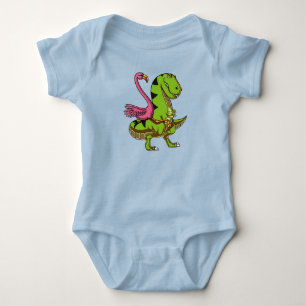 Flamingo Bird Riding T-Rex Dinosaur Romper