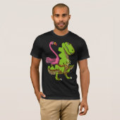 Flamingo Bird Riding T-Rex Dinosaur T-shirt (Voorkant volledig)