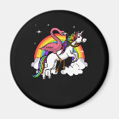 Flamingo Bird Riding Unicorn Magical Rainbow Magneet (Voorkant)
