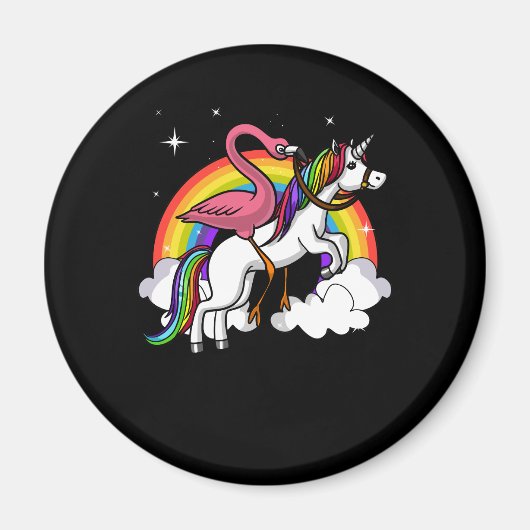 Flamingo Bird Riding Unicorn Magical Rainbow Magneet (Voorkant)