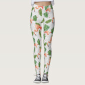 Flamingo Bird Tropical Banana Leaf Chevron Pattern Leggings (Voorkant)