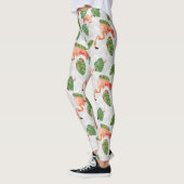 Flamingo Bird Tropical Banana Leaf Chevron Pattern Leggings (Links)
