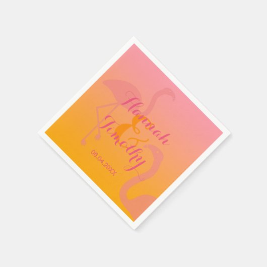 Flamingo Bird Tropical met namen en datumbruiloft Servetten (Hoek)