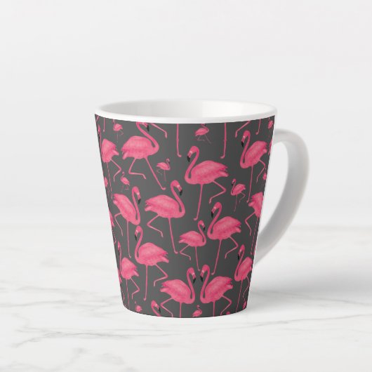 Flamingo Bird Waterverf op Dark Grey Design Latte Mok (Rechterhoek)