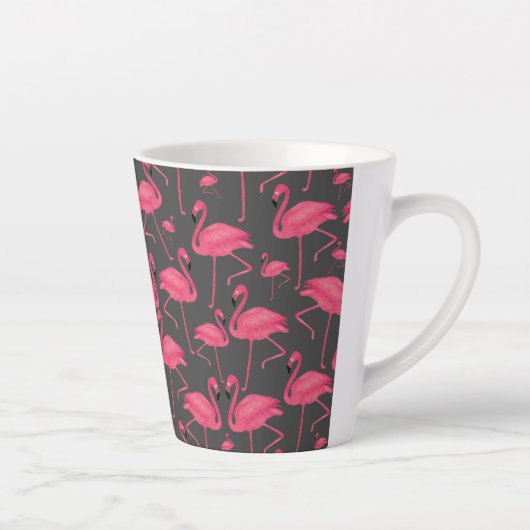 Flamingo Bird Waterverf op Dark Grey Design Latte Mok (Rechts)