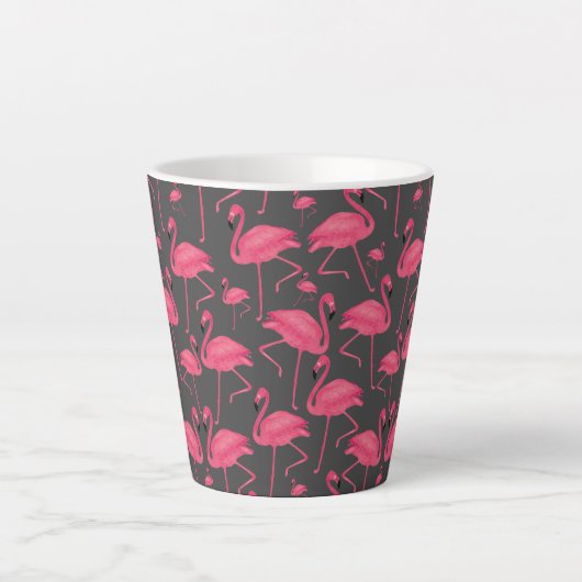 Flamingo Bird Waterverf op Dark Grey Design Latte Mok (Voorkant)