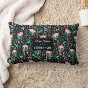 Flamingo Birds 20s Art Deco Ferns Summer Home Name Kussen