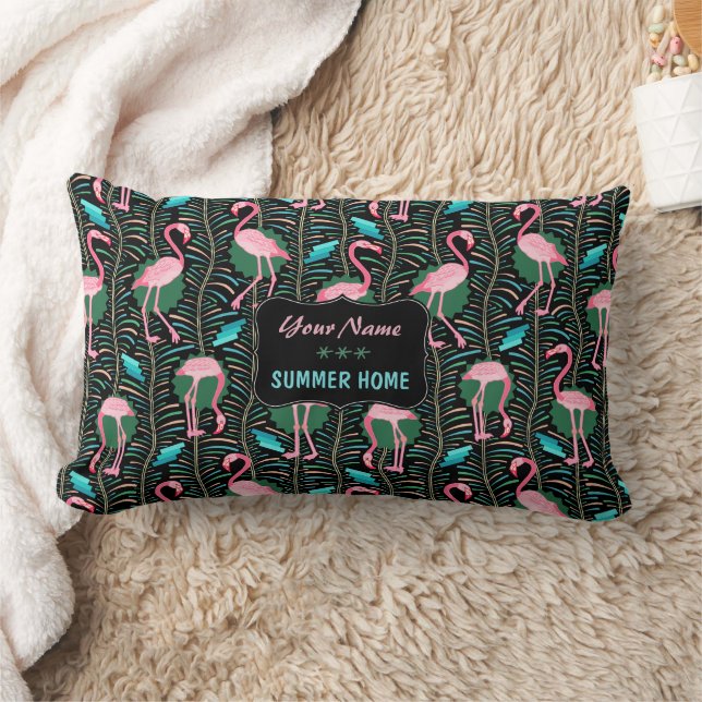 Flamingo Birds 20s Art Deco Ferns Summer Home Name Kussen (Deken)