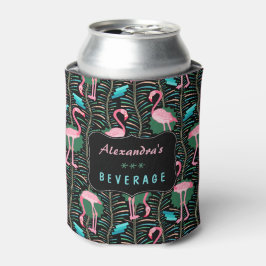 Flamingo Birds 20s Deco Ferns Pattern Black Custom Blikjeskoeler