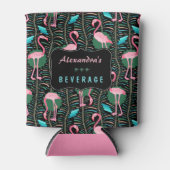 Flamingo Birds 20s Deco Ferns Pattern Black Custom Blikjeskoeler (Voorkant)