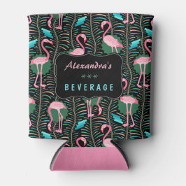 Flamingo Birds 20s Deco Ferns Pattern Black Custom Blikjeskoeler