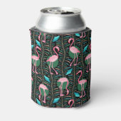 Flamingo Birds 20s Deco Ferns Pattern Black Custom Blikjeskoeler (Blikje Achterkant)