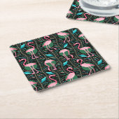 Flamingo Birds 20s Deco Ferns Pattern Black Green Kartonnen Onderzetters (Schuin)