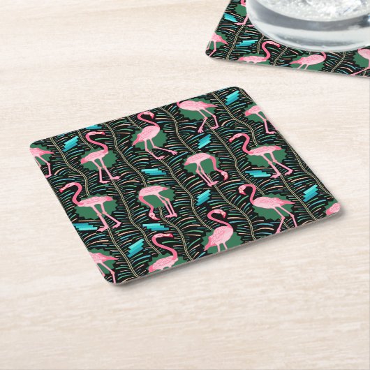 Flamingo Birds 20s Deco Ferns Pattern Black Green Kartonnen Onderzetters (Schuin)
