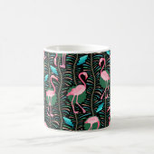 Flamingo Birds 20s Deco Ferns Pattern Black Green Koffiemok (Center)