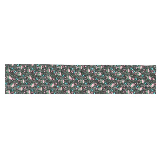 Flamingo Birds 20s Deco Ferns Pattern Black Green Medium Tafelloper (Horizontaal)