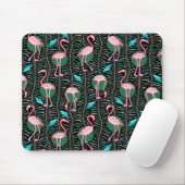Flamingo Birds 20s Deco Ferns Pattern Black Green Muismat (Met muis)