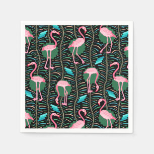Flamingo Birds 20s Deco Ferns Pattern Black Green Servetten