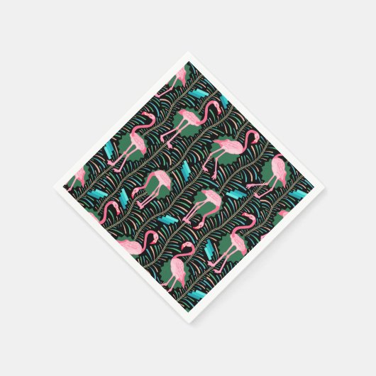 Flamingo Birds 20s Deco Ferns Pattern Black Green Servetten (Hoek)