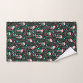 Flamingo Birds 20s Deco Ferns Pattern Black Pink Bad Handdoek (Handdoek)