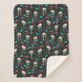 Flamingo Birds 20s Deco Ferns Pattern Black Pink Sherpa Deken (Voorkant)