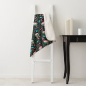 Flamingo Birds 20s Deco Ferns Pattern Black Pink Sherpa Deken (In situ)