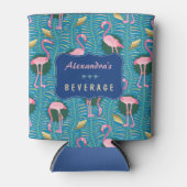 Flamingo Birds 20s Deco Ferns Pattern Blue Custom Blikjeskoeler (Voorkant)