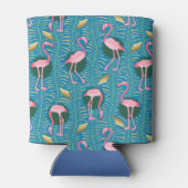 Flamingo Birds 20s Deco Ferns Pattern Blue Custom Blikjeskoeler (Achterkant)