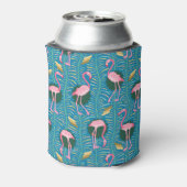Flamingo Birds 20s Deco Ferns Pattern Blue Custom Blikjeskoeler (Blikje Achterkant)
